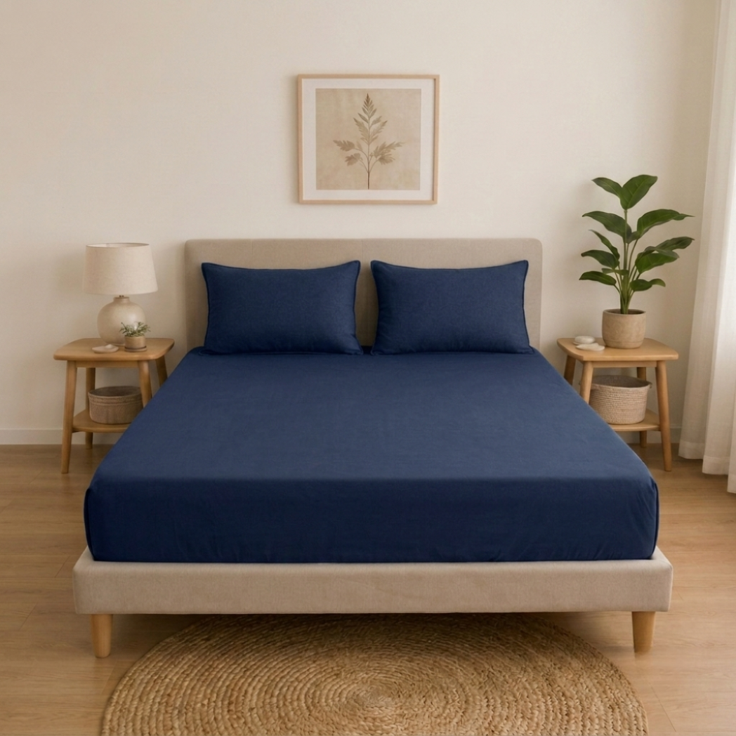 Premium Navy Blue Fitted Sheet – Deep Pocket Microfibre Bedding