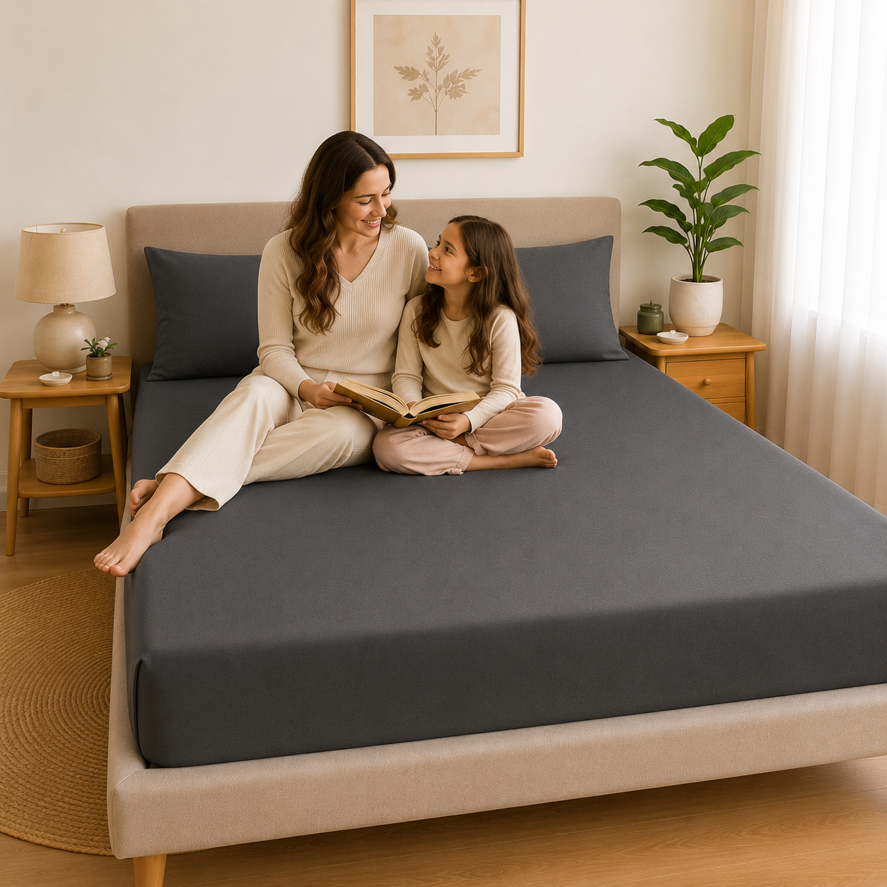Premium Dark Grey Microfibre Fitted Sheet Set with 2 Pillowcases