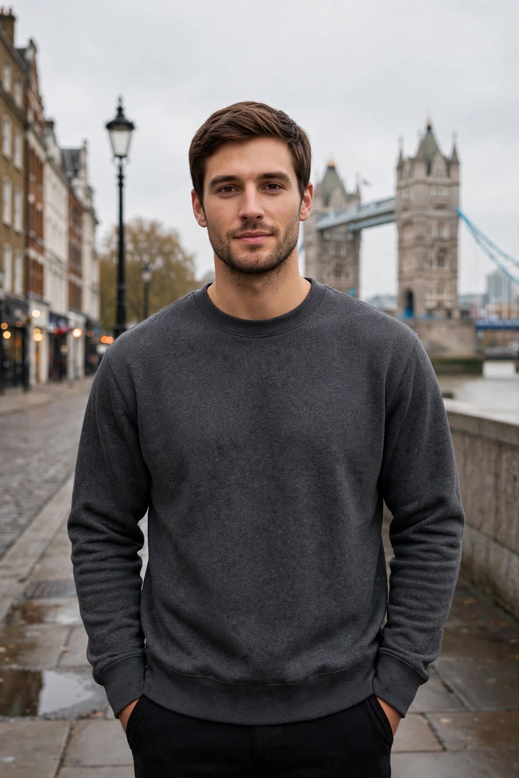 Premium Heather Charcoal Crew Neck Sweatshirt for Men | Soft Cotton Blend Casual Sweatshirt