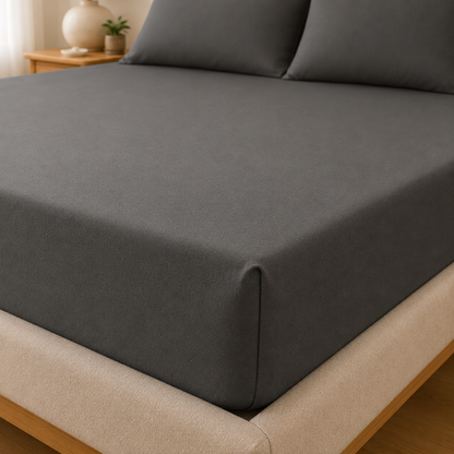 Premium Dark Grey Microfibre Fitted Sheet Set with 2 Pillowcases