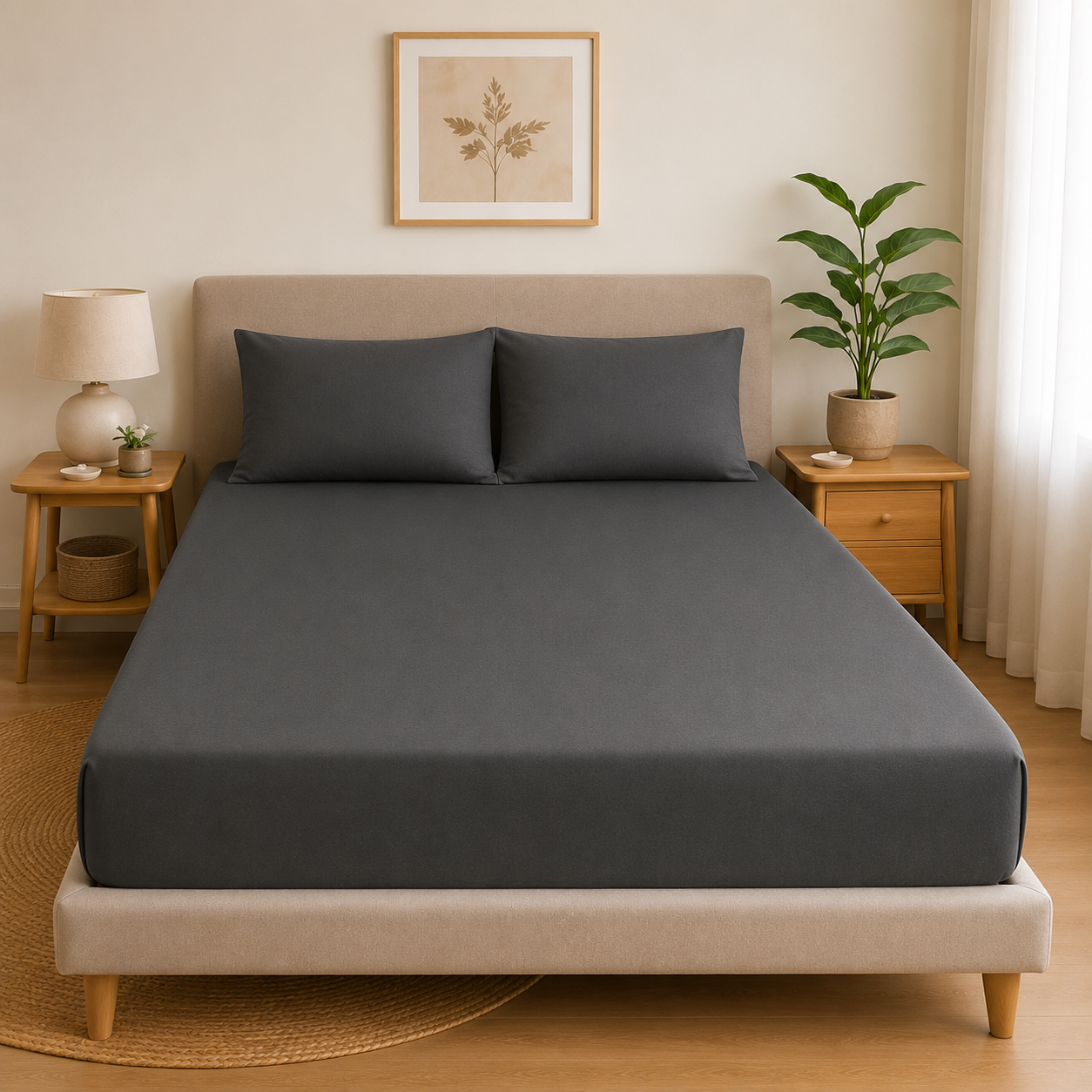 Premium Dark Grey Microfibre Fitted Sheet Set with 2 Pillowcases