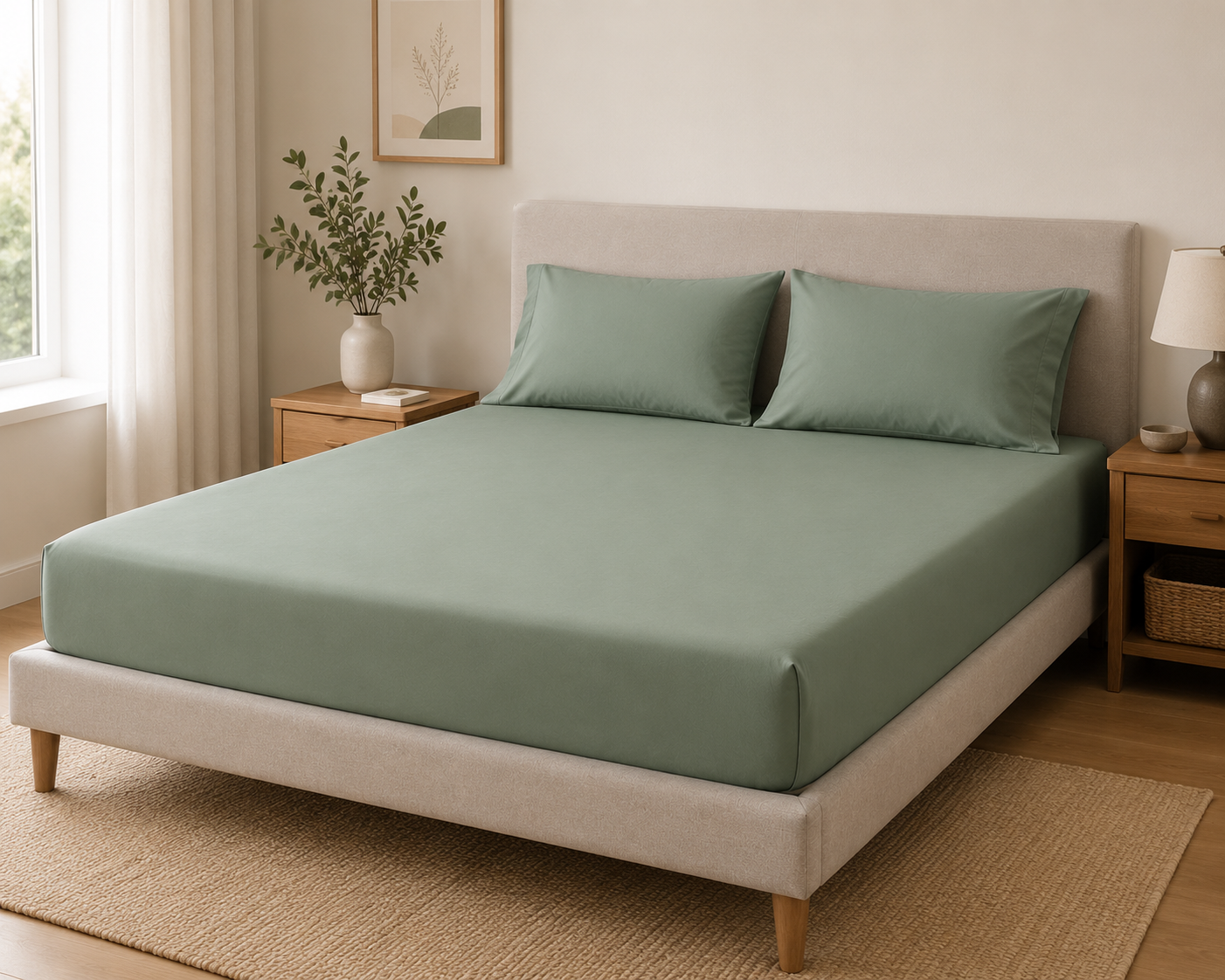 Luxury Sage Green Microfibre Fitted Sheet Set with 2 Pillowcases