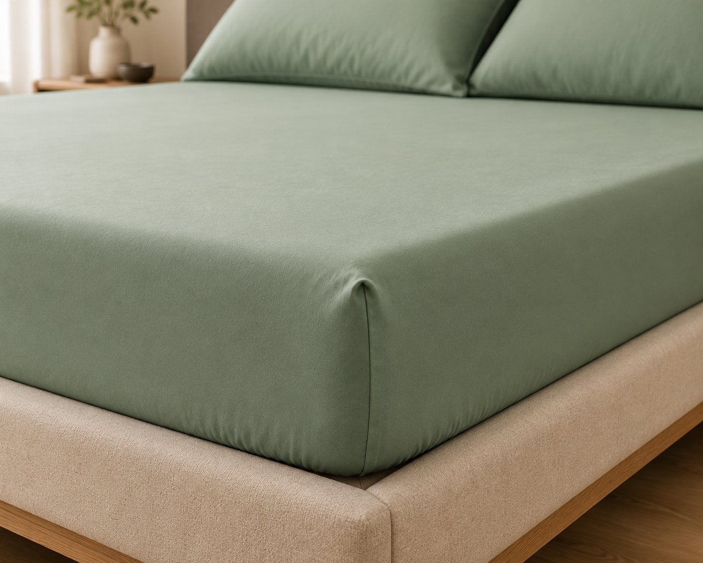 Luxury Sage Green Microfibre Fitted Sheet Set with 2 Pillowcases
