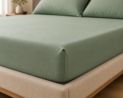 Luxury Sage Green Microfibre Fitted Sheet Set with 2 Pillowcases
