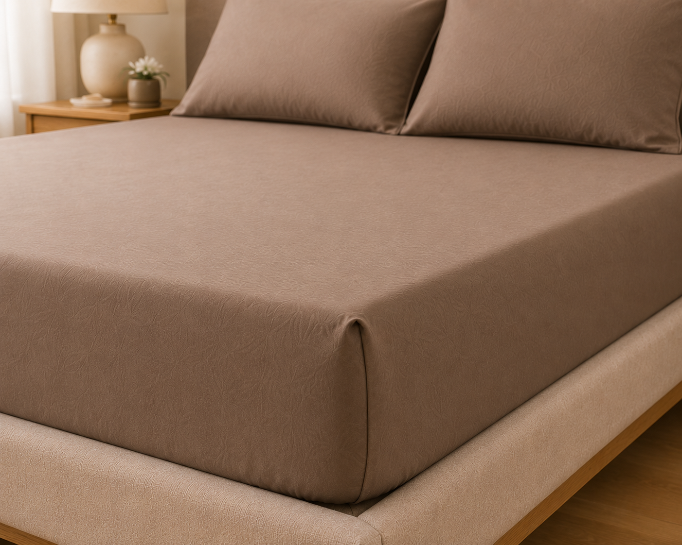 Luxury Taupe Microfibre Fitted Sheet Set with 2 Pillowcases