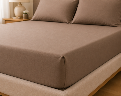 Luxury Taupe Microfibre Fitted Sheet Set with 2 Pillowcases