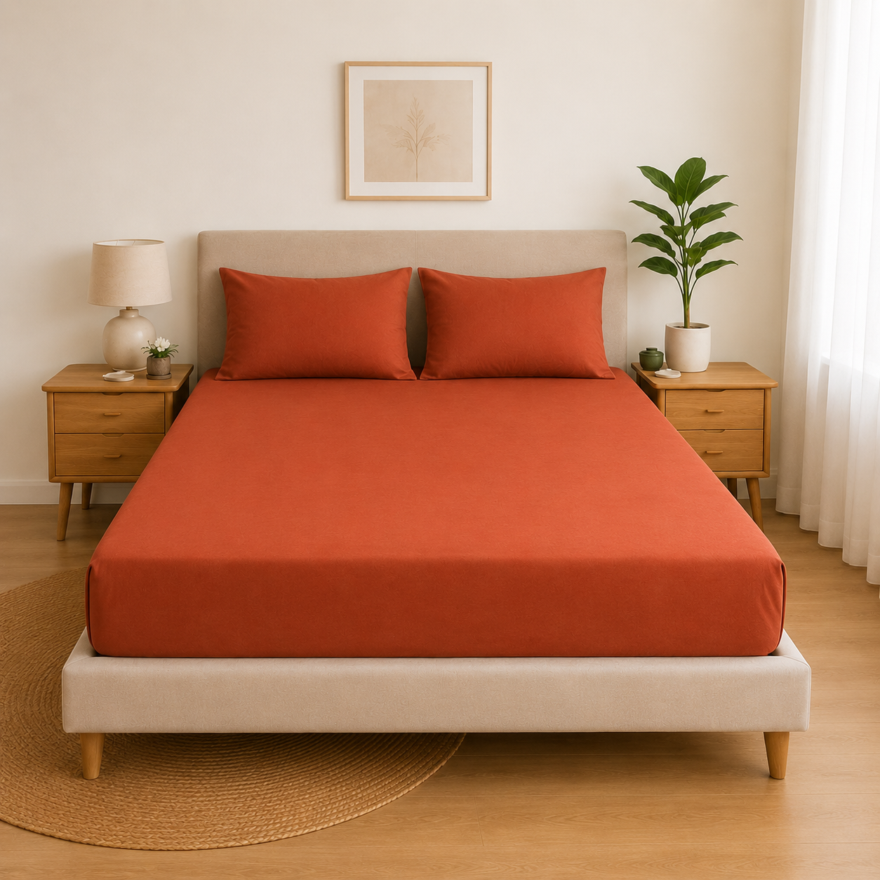 Luxury Terracotta Microfibre Fitted Sheet Set with 2 Pillowcases