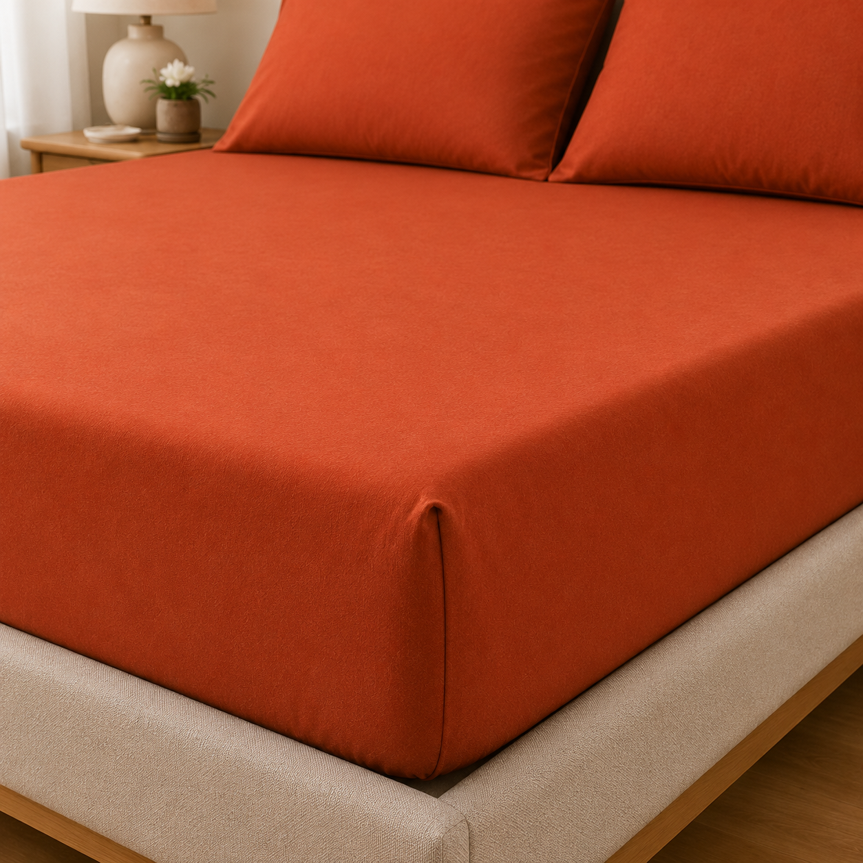Luxury Terracotta Microfibre Fitted Sheet Set with 2 Pillowcases