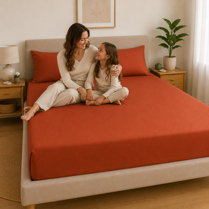 Luxury Terracotta Microfibre Fitted Sheet Set with 2 Pillowcases