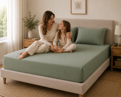 Luxury Sage Green Microfibre Fitted Sheet Set with 2 Pillowcases