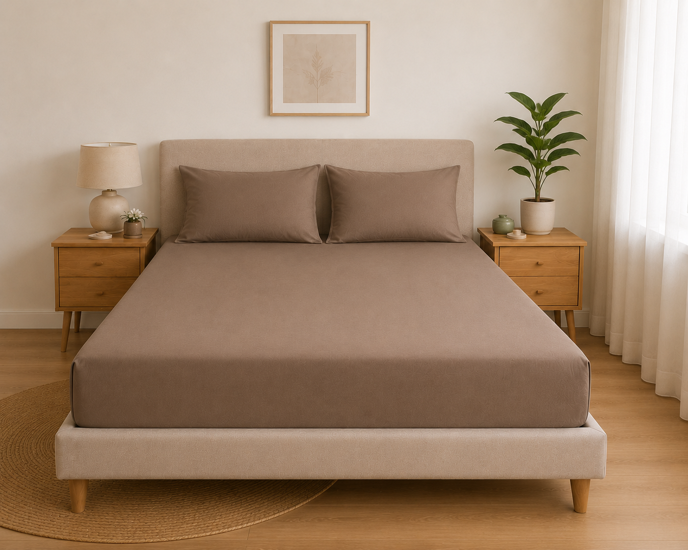 Luxury Taupe Microfibre Fitted Sheet Set with 2 Pillowcases