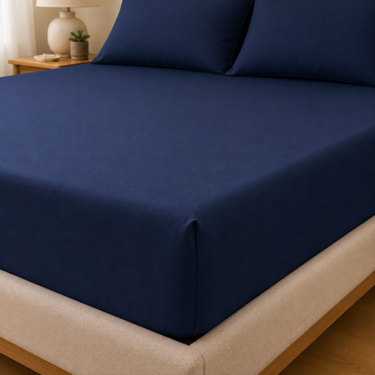 Luxury Navy Blue Microfibre Fitted Sheet Set with 2 Pillowcases