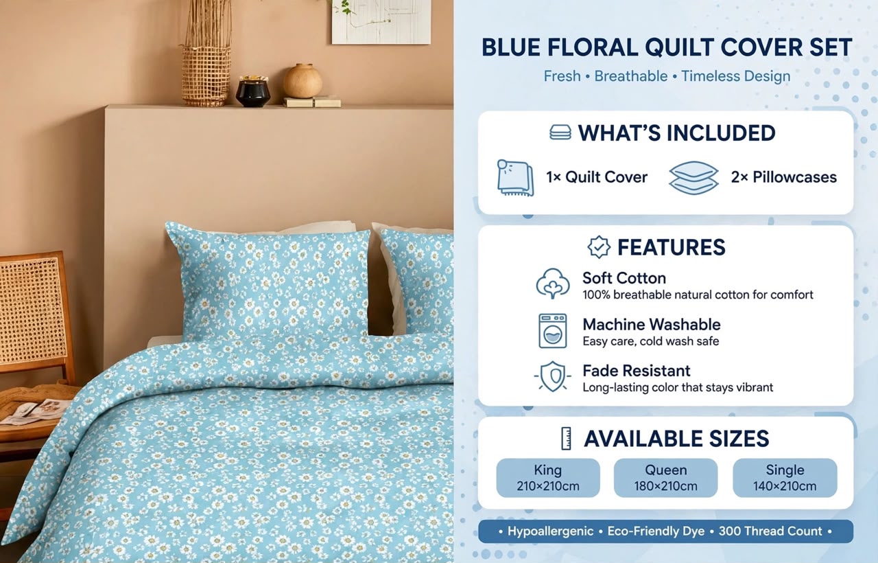 Luxury Blue Floral Quilt Cover Set