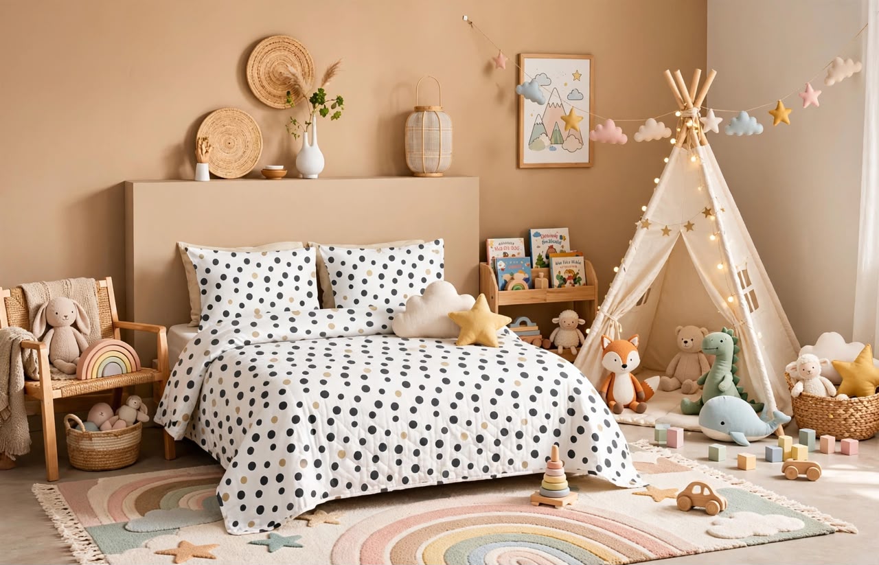 Luxury Black & Gold Polka Dot Quilt Cover Set