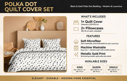 Luxury Black & Gold Polka Dot Quilt Cover Set