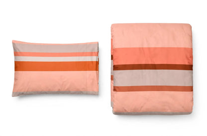 Luxury Coral Peach Grey Striped Quilt Cover Set