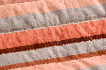 Luxury Coral Peach Grey Striped Quilt Cover Set