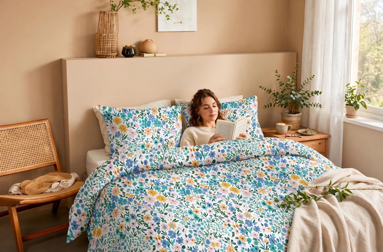 Luxury Blue Teal Yellow Floral Duvet Cover Set
