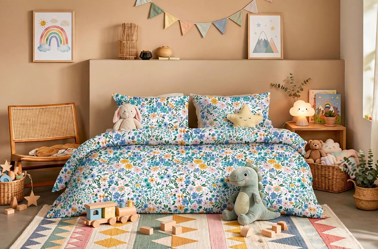 Luxury Blue Teal Yellow Floral Duvet Cover Set