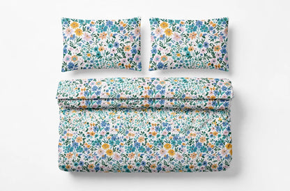 Luxury Blue Teal Yellow Floral Duvet Cover Set