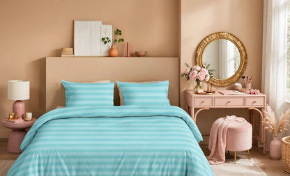 Luxury Aqua Blue Striped Duvet Cover Set