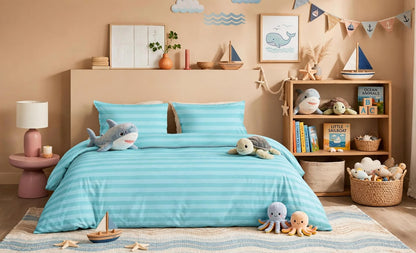 Luxury Aqua Blue Striped Duvet Cover Set