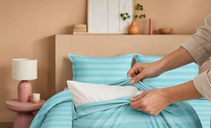 Luxury Aqua Blue Striped Duvet Cover Set