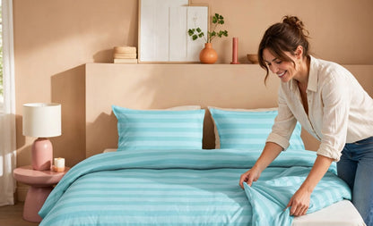 Luxury Aqua Blue Striped Duvet Cover Set