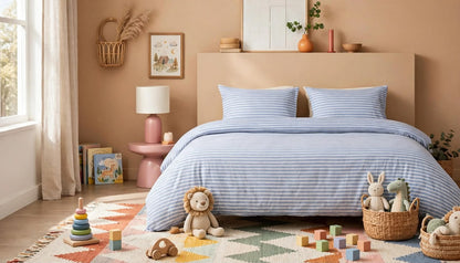 Luxury Light Blue & White Striped Duvet Cover Set