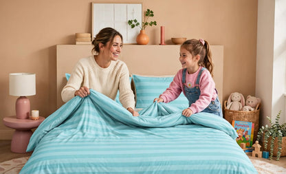 Luxury Aqua Blue Striped Duvet Cover Set