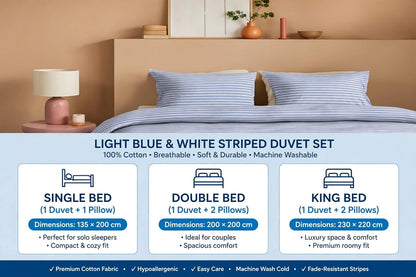 Luxury Light Blue & White Striped Duvet Cover Set