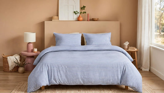 Luxury Light Blue & White Striped Duvet Cover Set