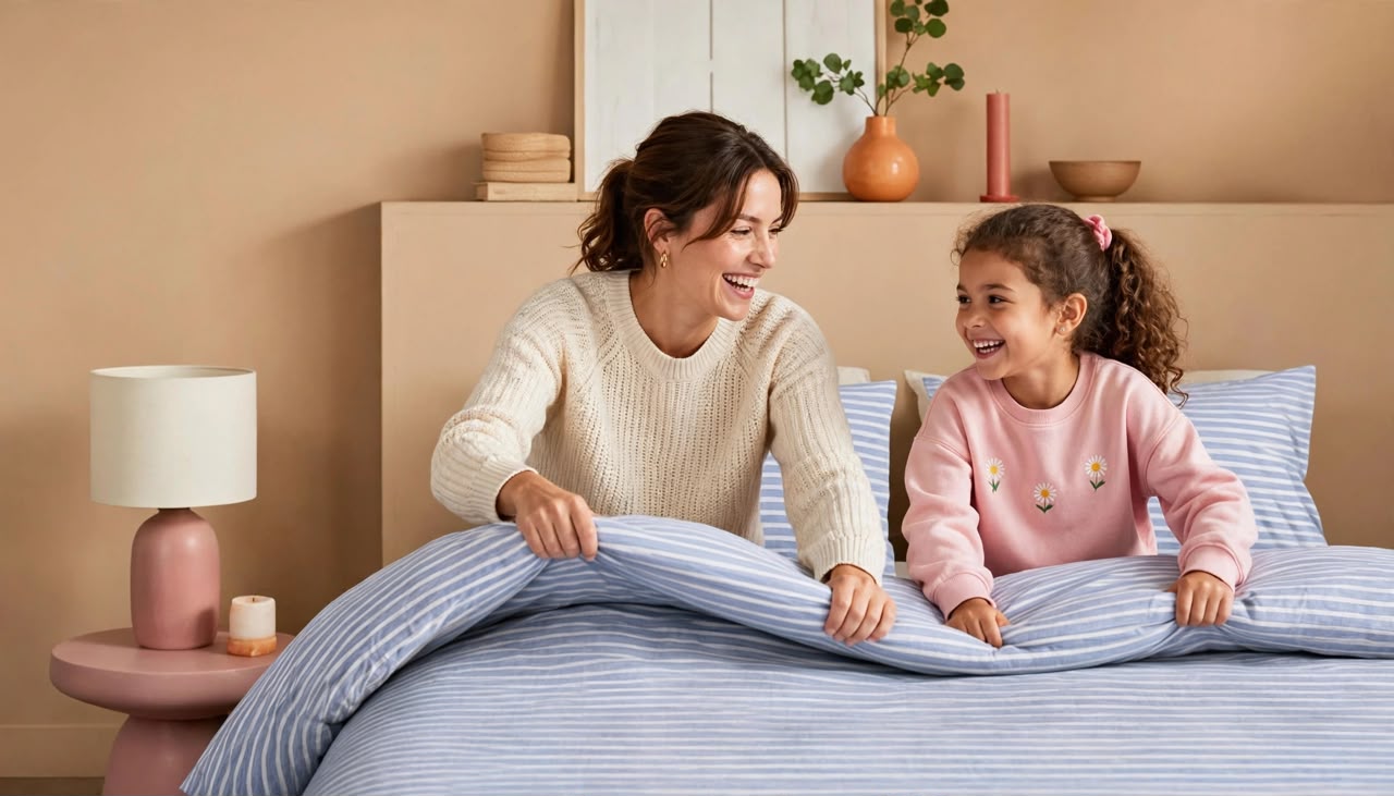 Luxury Light Blue & White Striped Duvet Cover Set