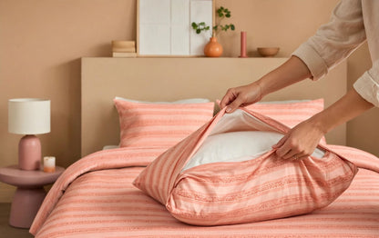 Luxury Peach Coral Striped Duvet Cover Set