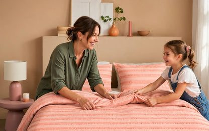 Luxury Peach Coral Striped Duvet Cover Set
