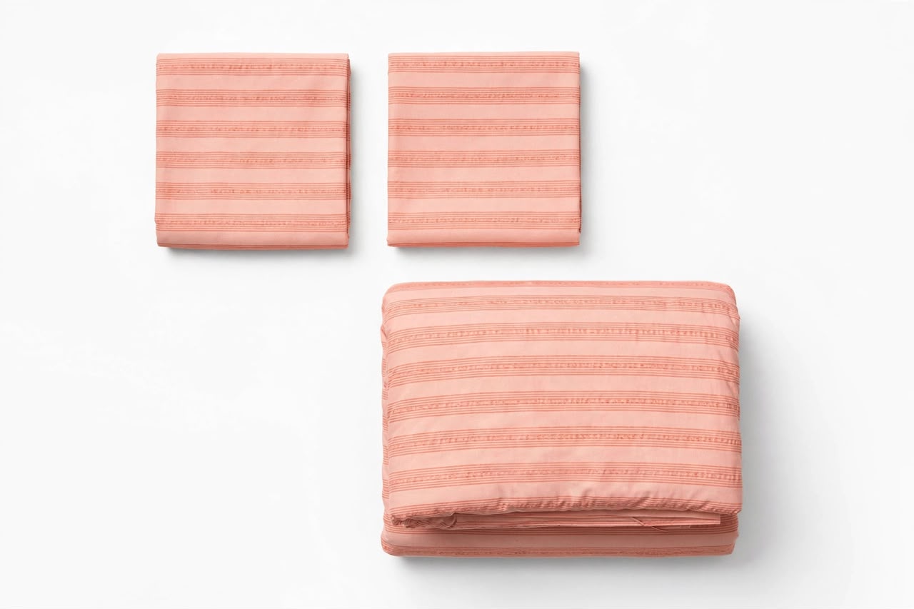 Luxury Peach Coral Striped Duvet Cover Set