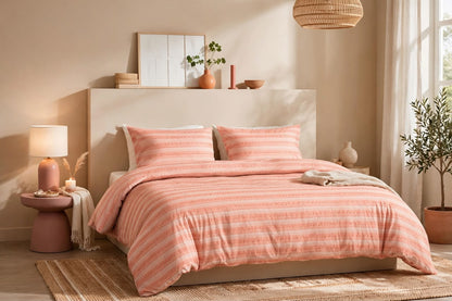 Luxury Peach Coral Striped Duvet Cover Set
