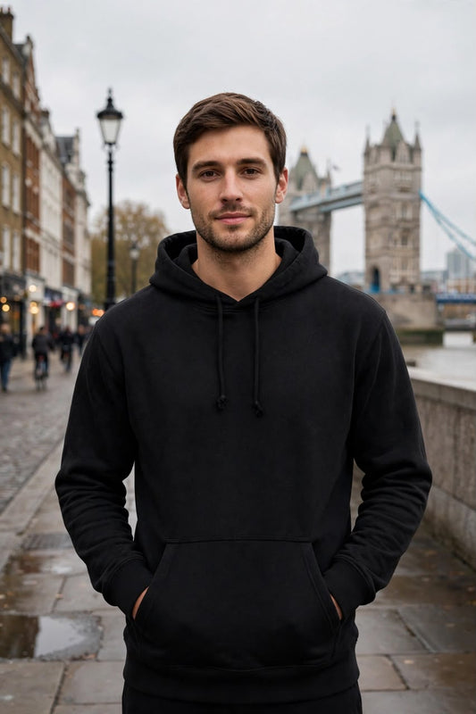 Premium Black Pullover Hoodie for Men | Soft Cotton Blend Casual Hoodie