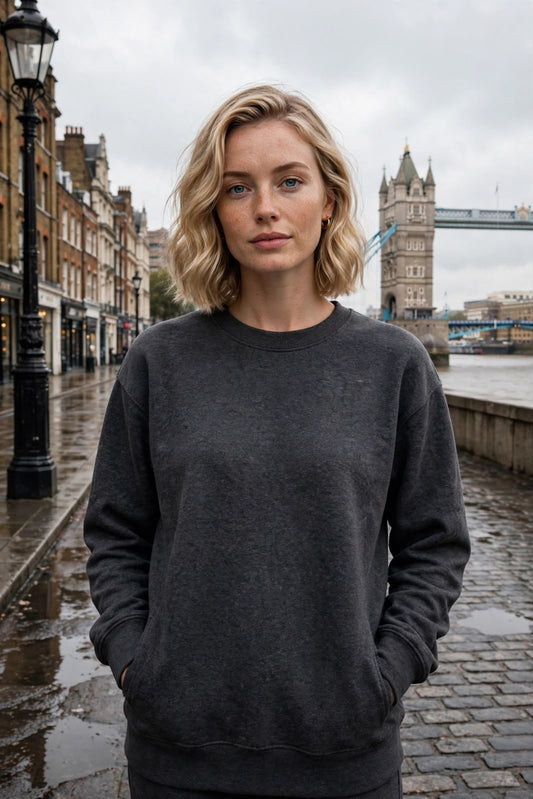 Premium Heather Charcoal Crew Neck Sweatshirt for Women | Soft Cotton Blend Casual Sweatshirt