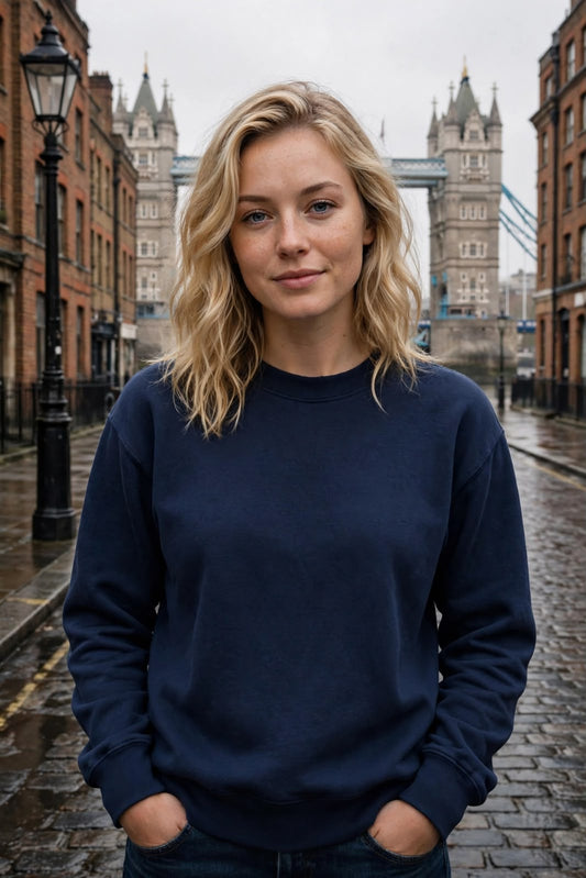 Premium Navy Blue Crew Neck Sweatshirt for Women | Soft Cotton Blend Casual Sweatshirt