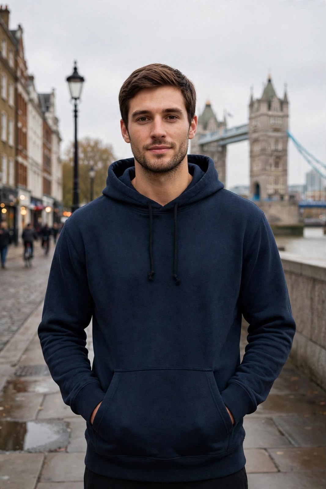 Premium Navy Blue Pullover Hoodie for Men | Soft Cotton Blend Casual Hoodie