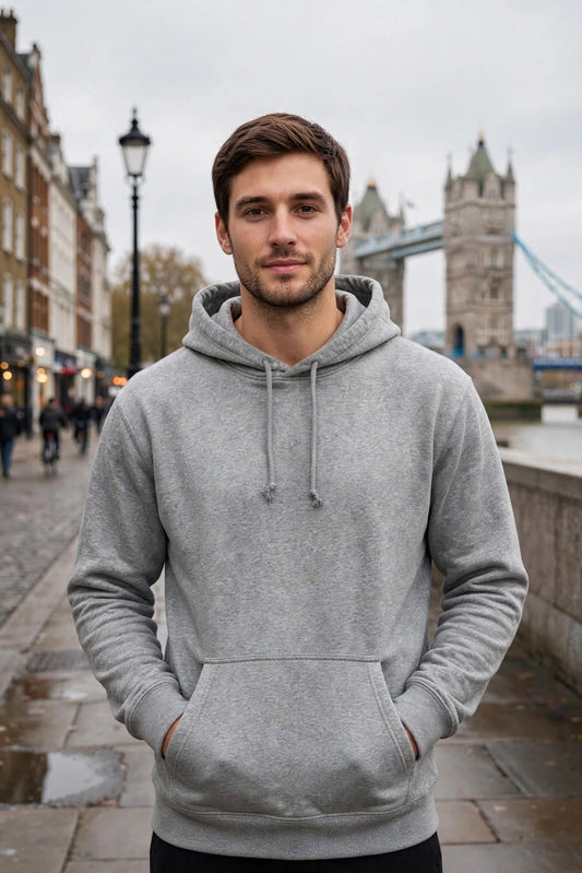 Premium Heather Grey Pullover Hoodie for Men | Soft Cotton Blend Casual Hoodie