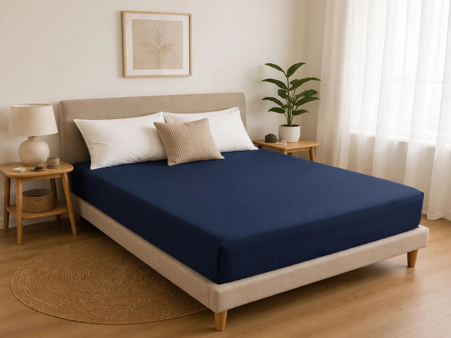 Premium Navy Blue Fitted Sheet – Deep Pocket Microfibre Bedding