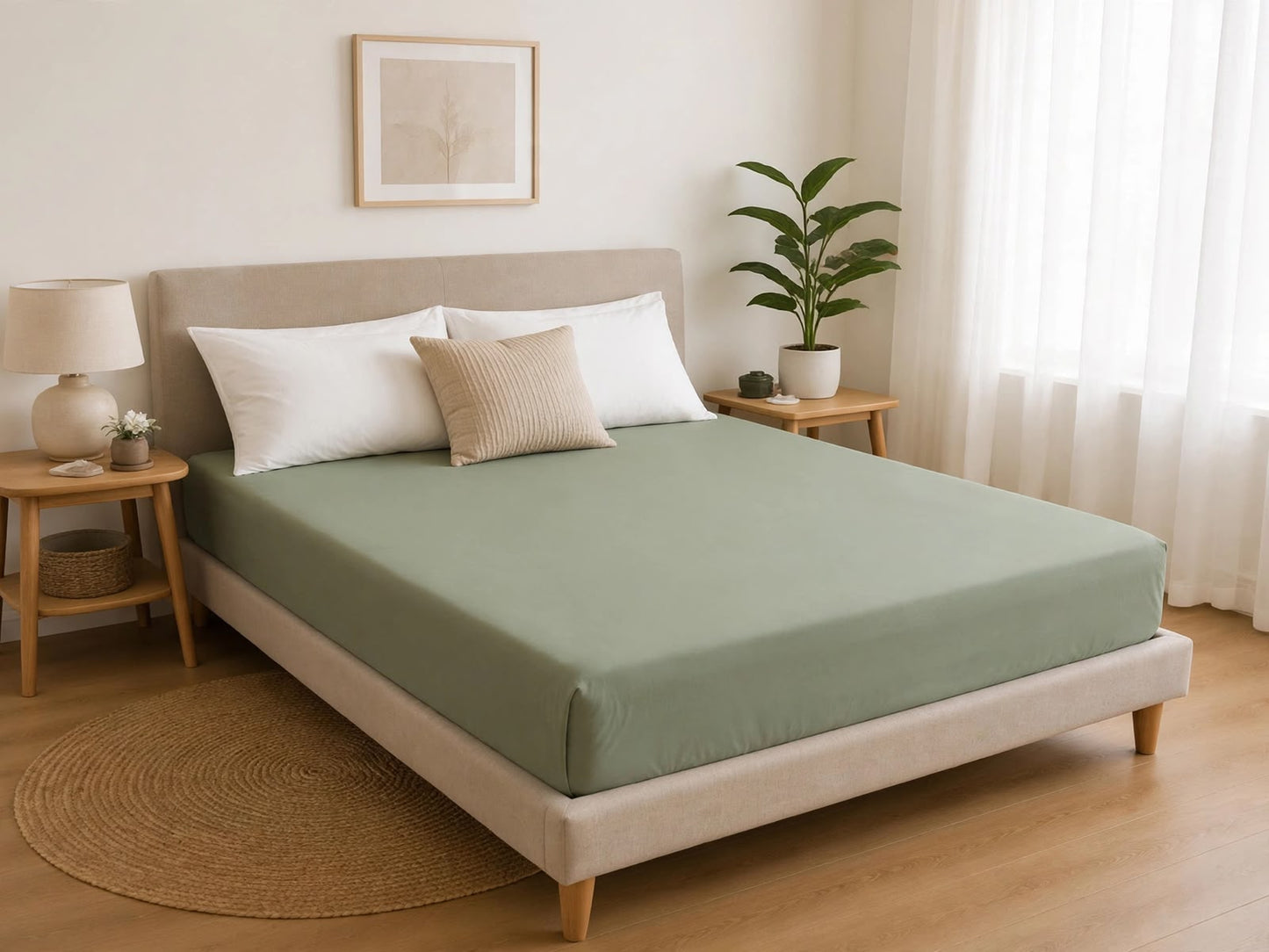 Premium Sage Green Fitted Sheet – Deep Pocket Microfibre Bedding
