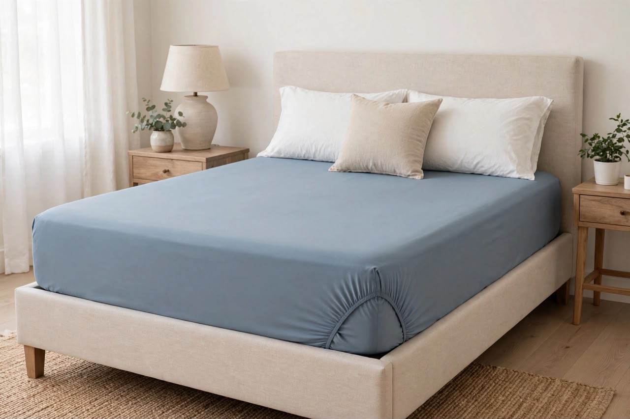 Premium Denim Blue Fitted Sheet – Soft Microfibre Deep Pocket Bedding