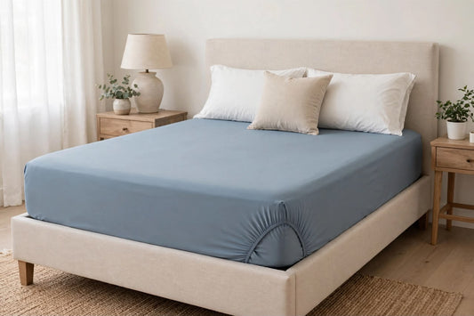 Premium Denim Blue Fitted Sheet – Soft Microfibre Deep Pocket Bedding