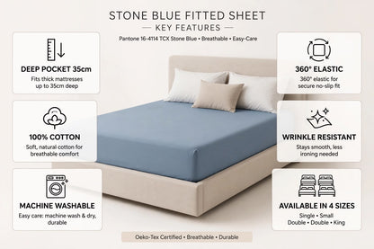 Premium Denim Blue Fitted Sheet – Soft Microfibre Deep Pocket Bedding