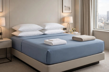 Premium Denim Blue Fitted Sheet – Soft Microfibre Deep Pocket Bedding
