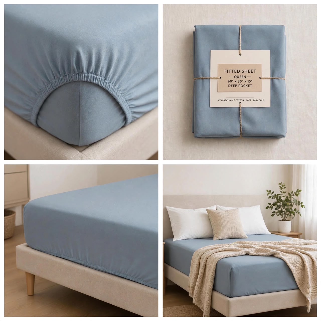 Premium Denim Blue Fitted Sheet – Soft Microfibre Deep Pocket Bedding