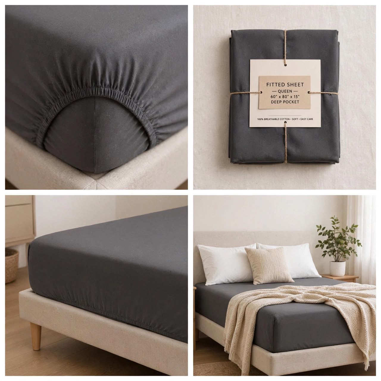 Premium Dark Grey Deep Pocket Fitted Sheet – Ultra Soft Microfibre Bedding